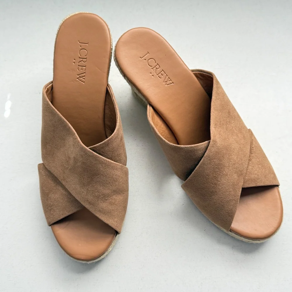 J.Crew Tan Brown Crisscross Espadrille Wedge‎ Sandals Womens 6.5